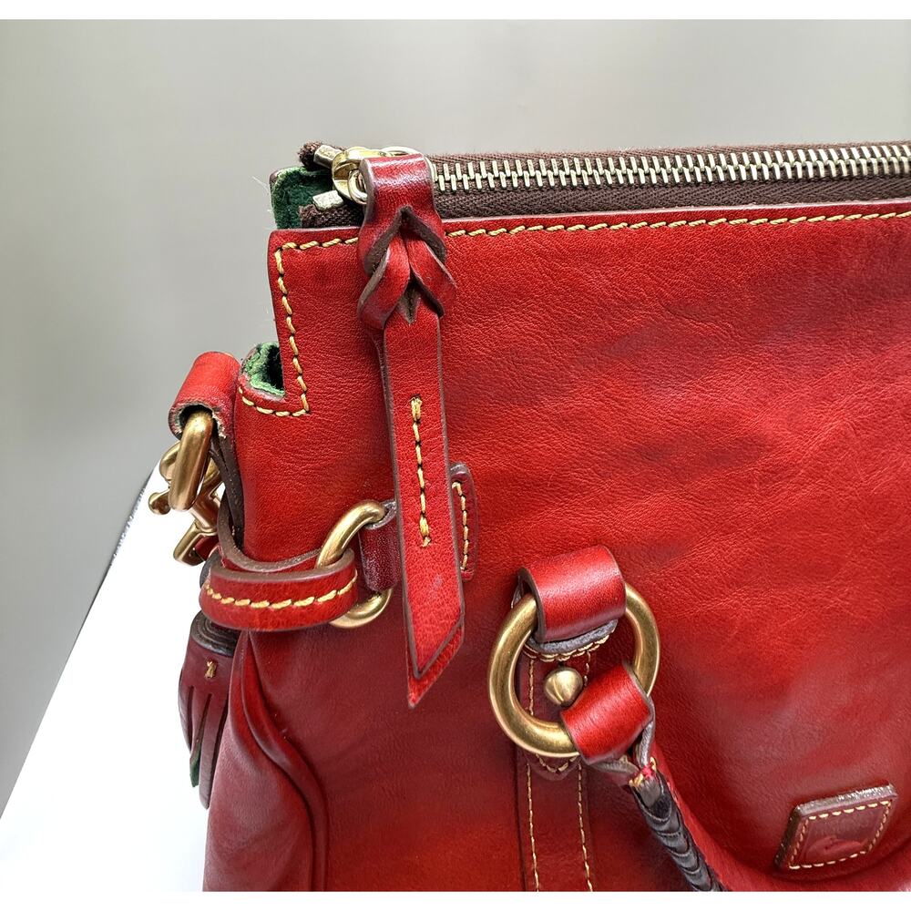 Dooney & Bourke Florentine satchel red Italian leather brushed brass hardware - Picture 7 of 12